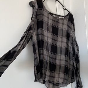 Off the shoulder plaid blouse